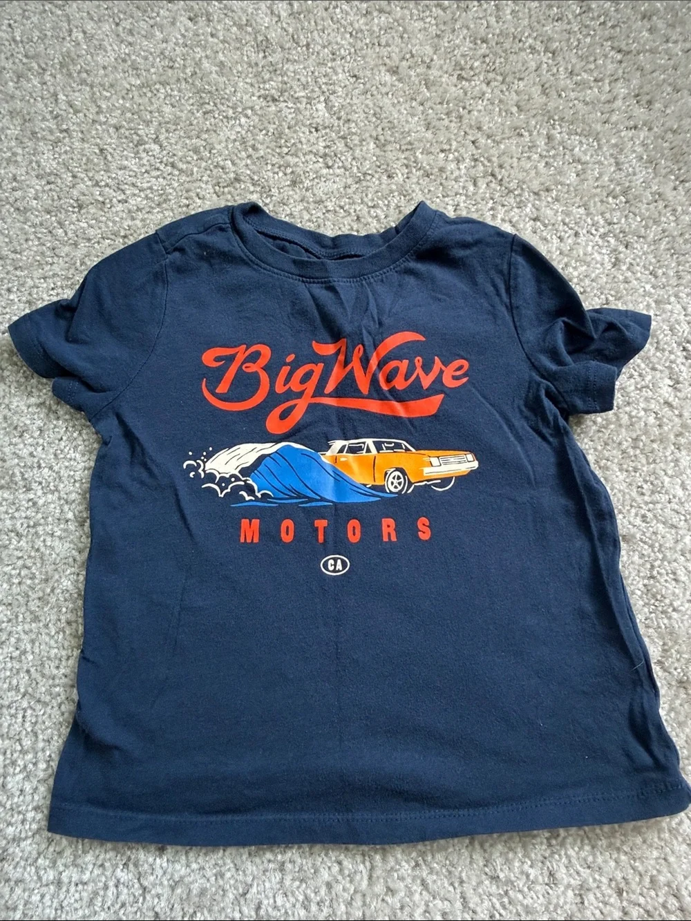 Old Navy Navy Blue Big Wave Motors Graphic Tee with Orange Accent